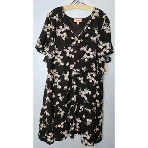 Evri Women's 4X Floral Tiered‎ Dress Button Short Sleeve Lined NWT EXC